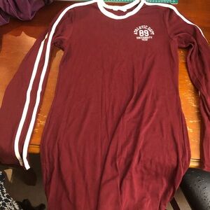 Maroon Long Sleeve Dress with striped sleeves